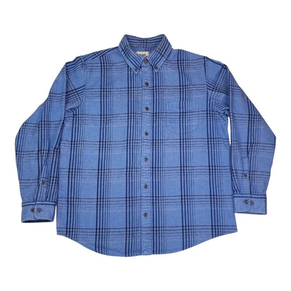 Blake Shelton Lands End Flannel Button-Down Shirt Mens Blue Plaid Cotton Size L - Picture 2 of 7